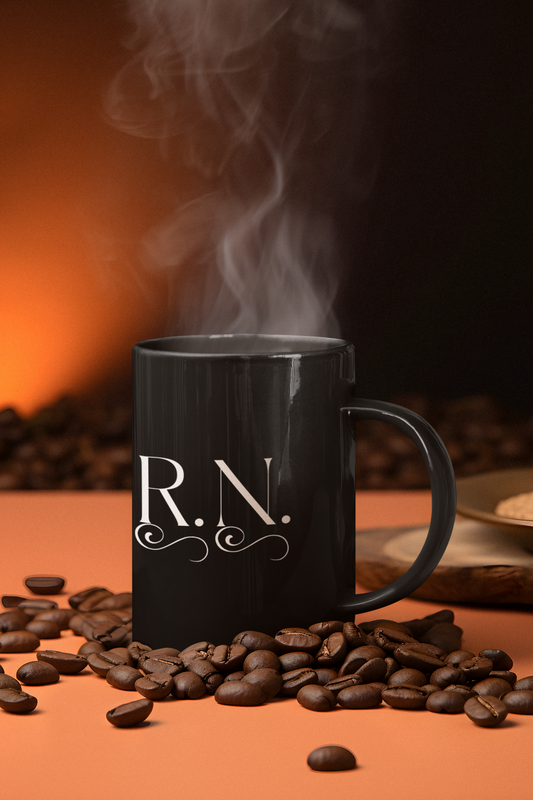 Coffee mug with RN credentials